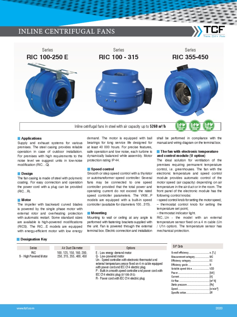 Inline Centrifugal Fans Specifications | PDF | Electric Motor ...