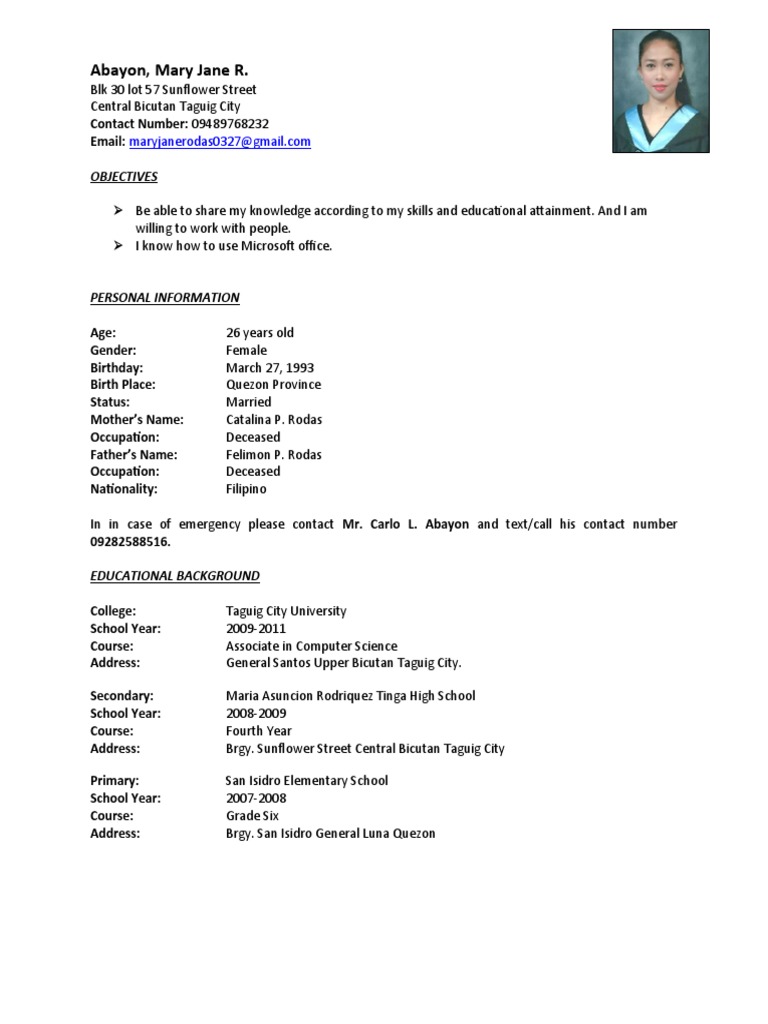 Resume Jane Pdf