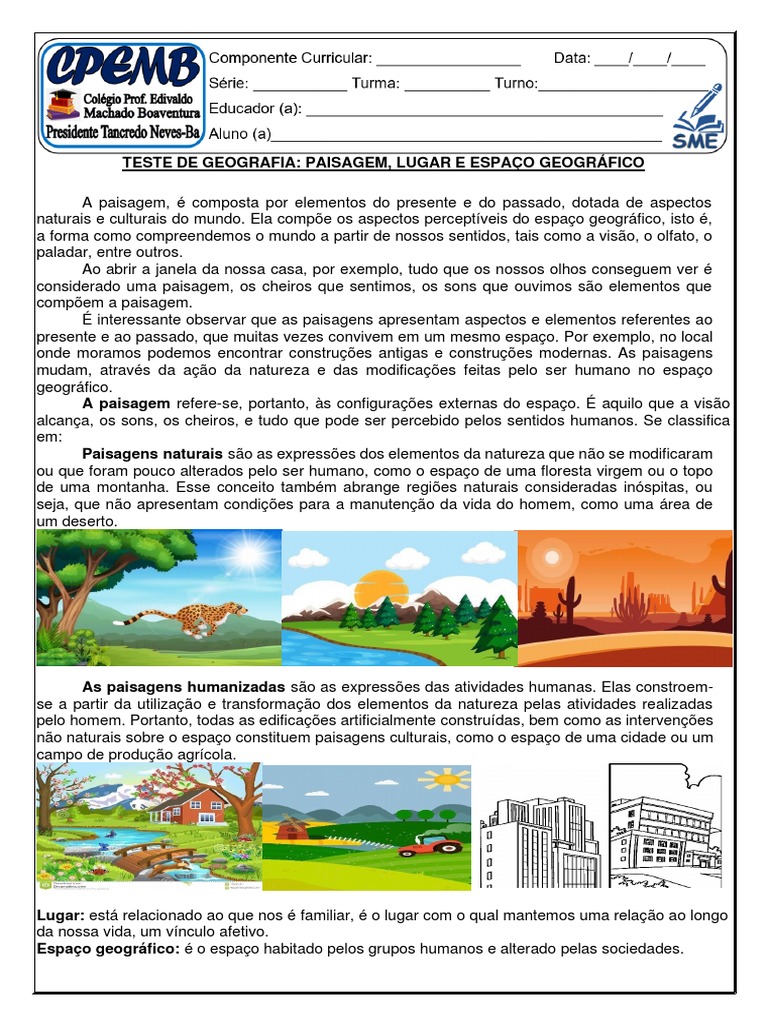 REVISAO 6 E 7 ANO Paisagem Lugar Espaço Geografico | PDF | Paisagem ...