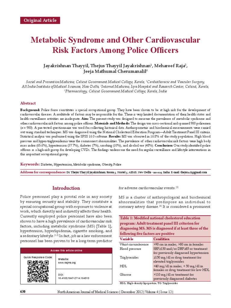 Metabolic Syndrome and Other Cardiovascular Risk Factors Among Police ...
