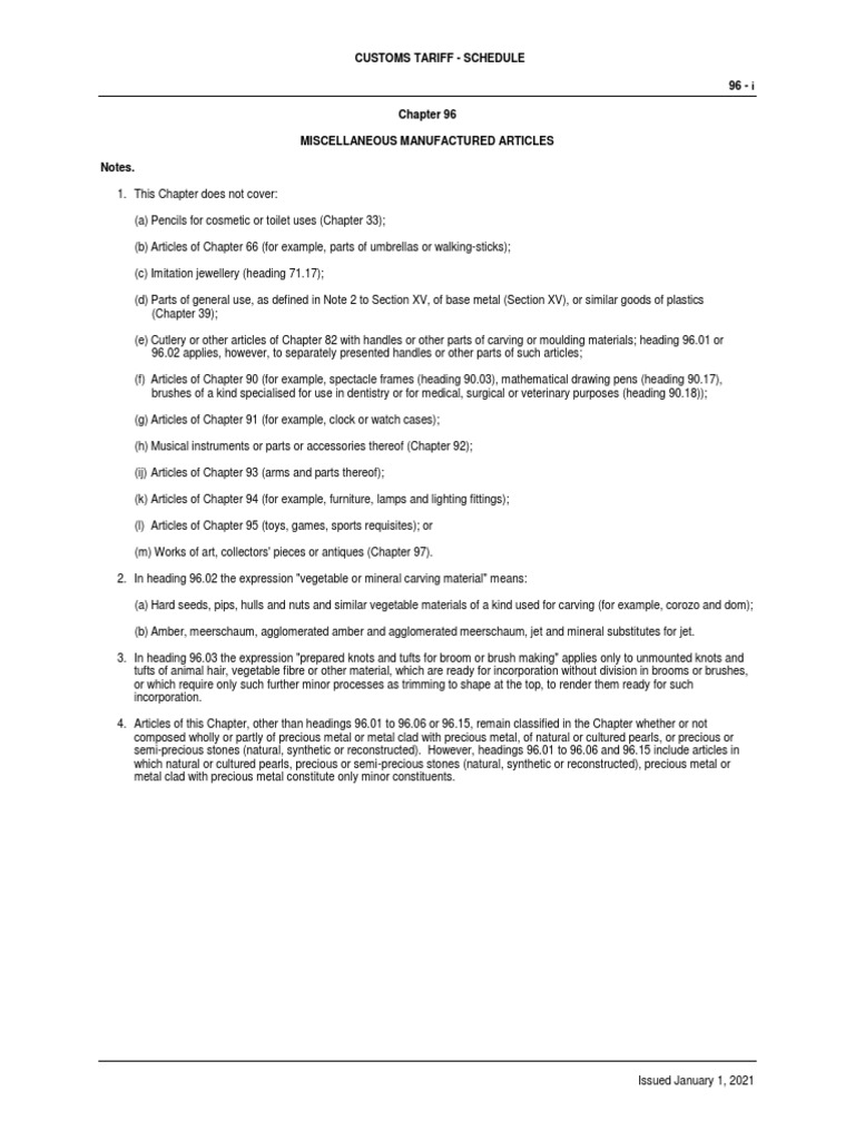 Customs Tariff Schedule 96 PDF Pen Materials