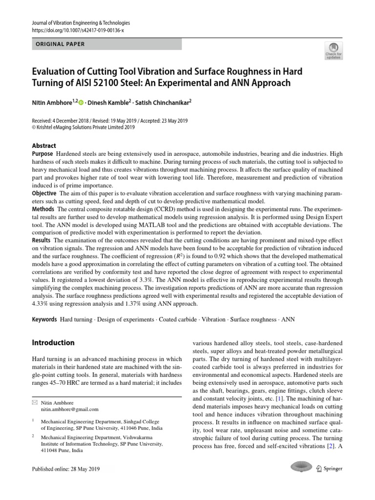 Evaluation of Cutting Tool Vibration and | PDF | Errors And Residuals ...