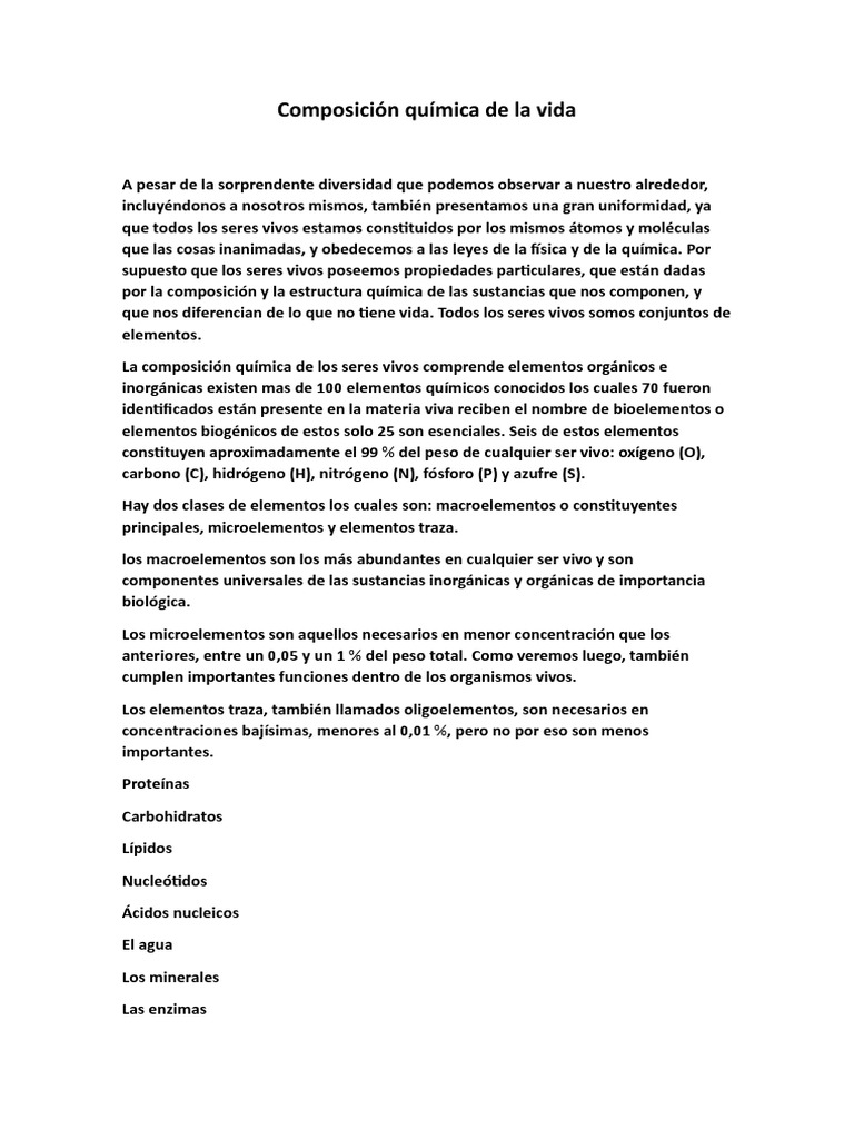 Composición Química de los Seres Vivos | PDF