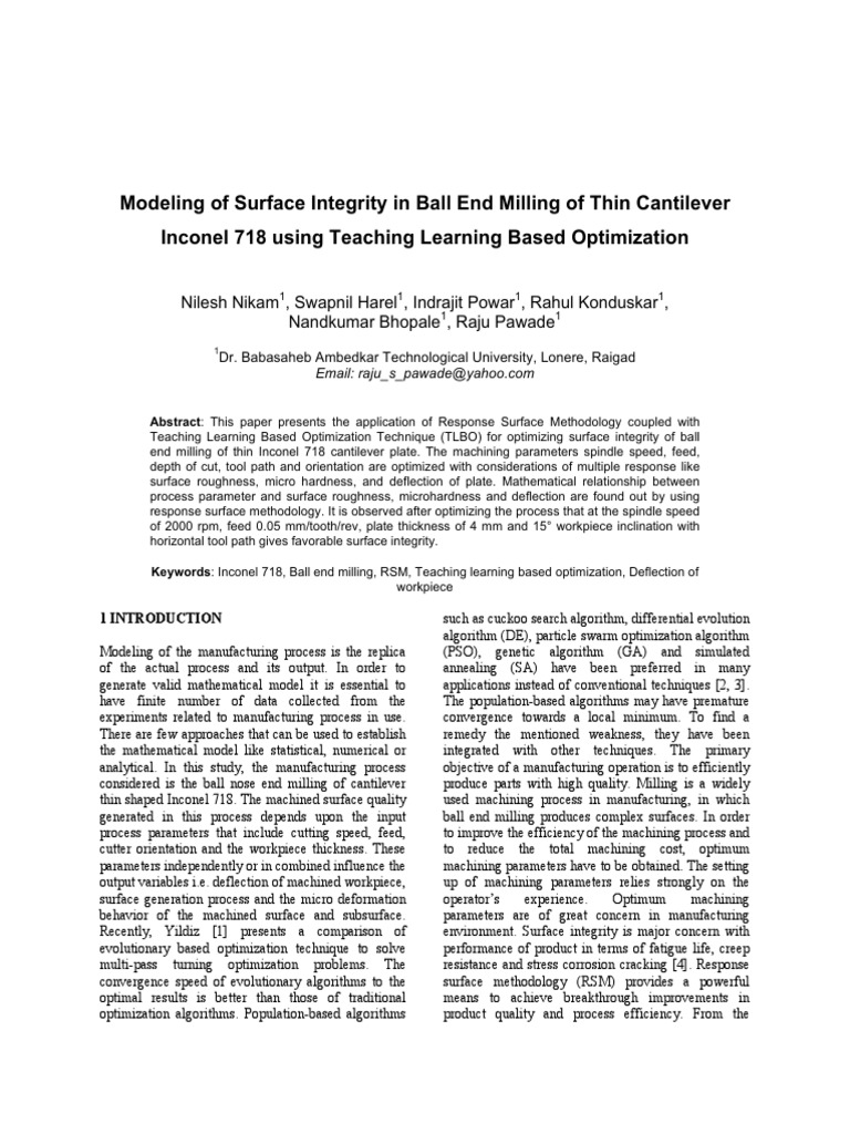 Conference Paper PDF Machining Mathematical Optimization