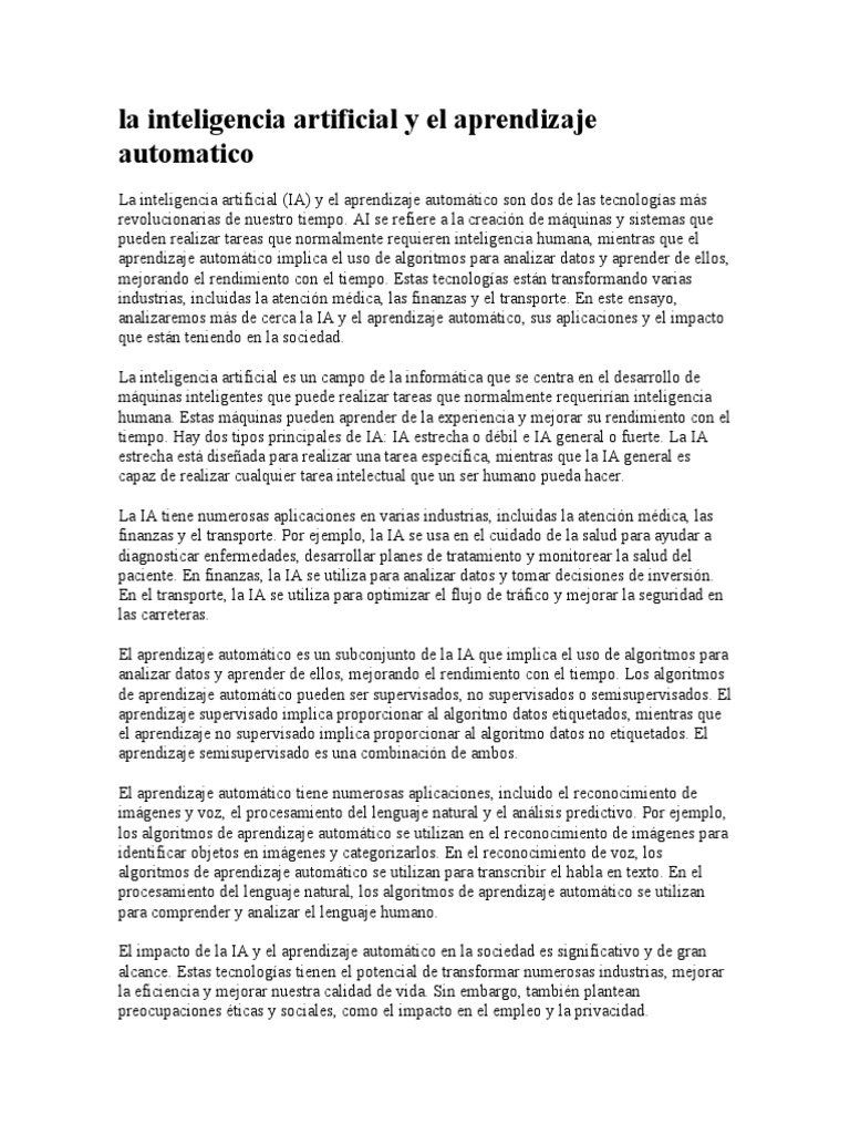 Diferencias entre IA y Aprendizaje Automático | PDF | Inteligencia ...