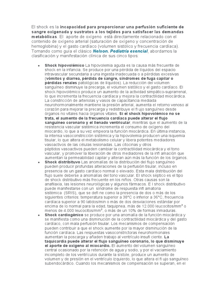 Tipos de Shock Distributivo en Niños | PDF | Medicina CLINICA | Angiología