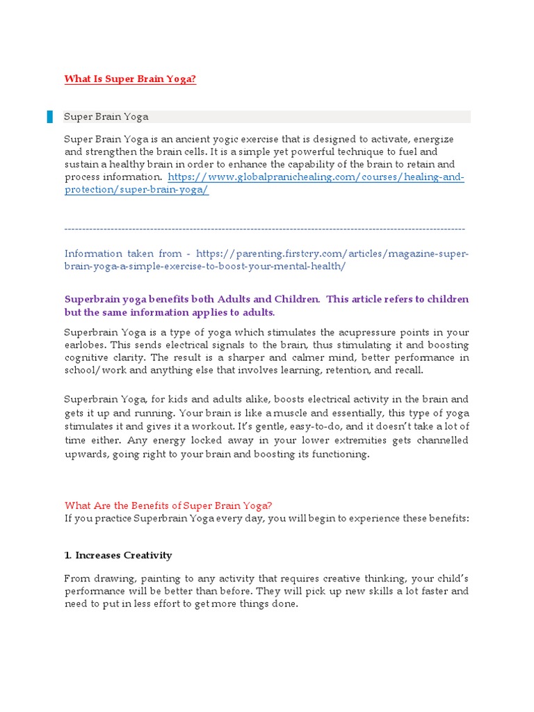 Super Brain Yoga: Benefits and Practice | PDF | Brain | Stress (Biology)