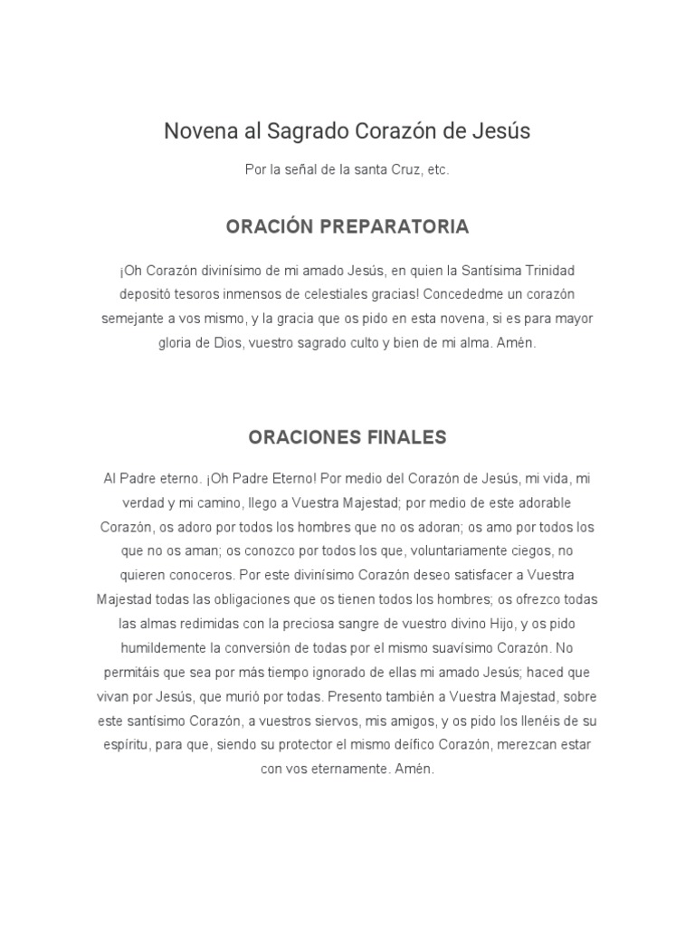 Novena Al Sagrado Corazon De Jesus Pdf Oración Eucaristía 