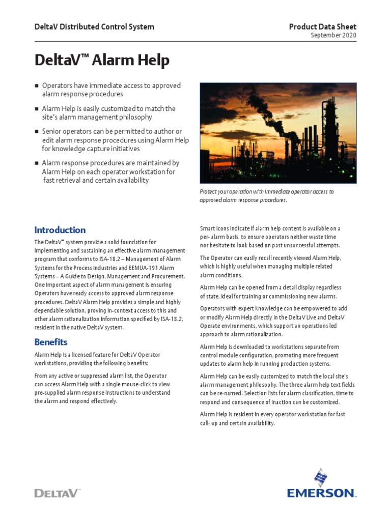Emerson Product Data Sheet DeltaV Alarm Help DeltaV PDF