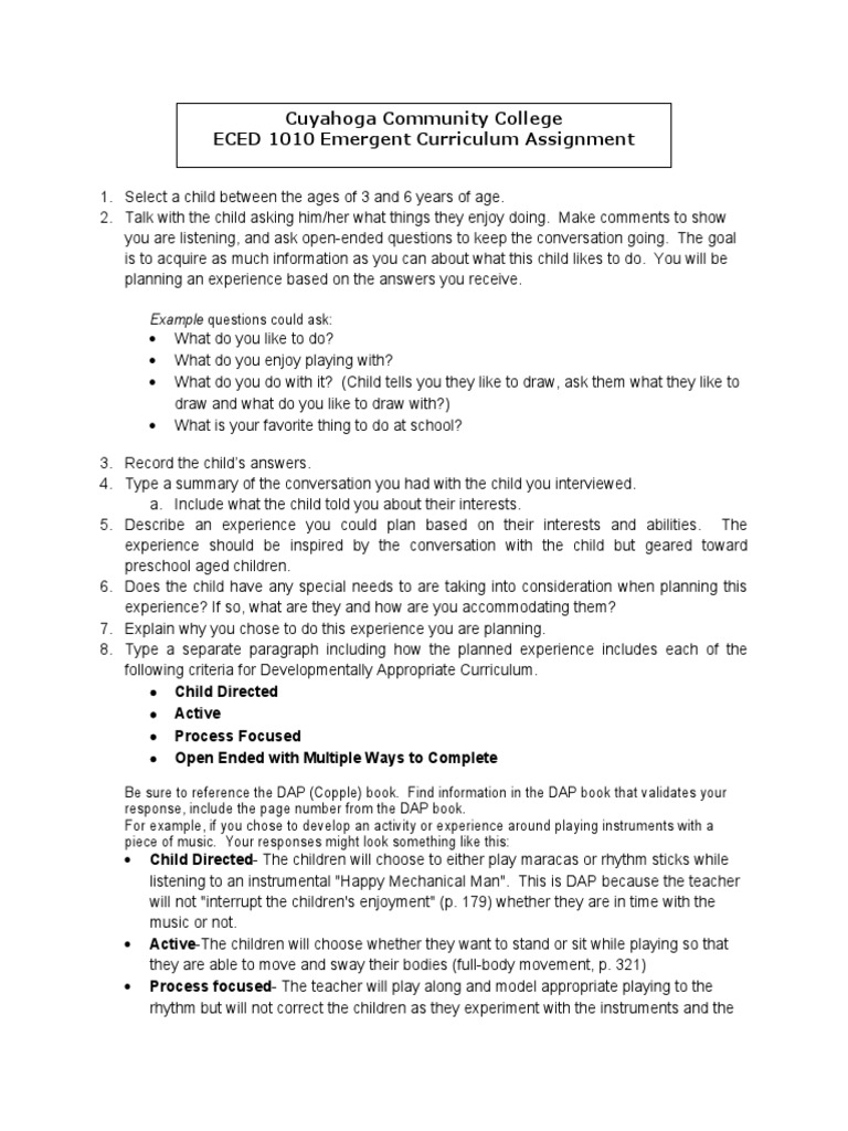 Emergent Curriculum Plan | PDF | Teachers | Teaching Method