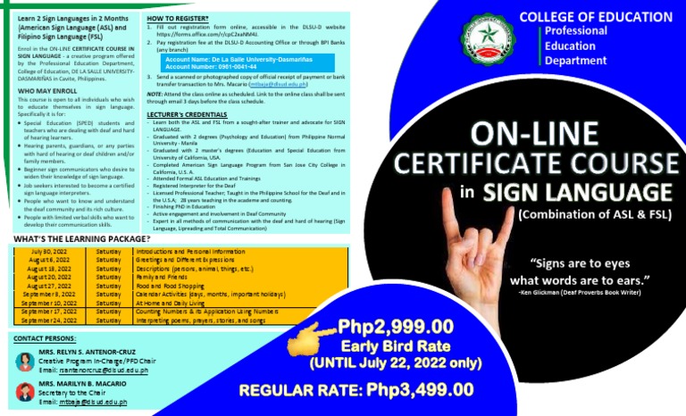 Online Sign Language Certificate Course | PDF | American Sign Language ...