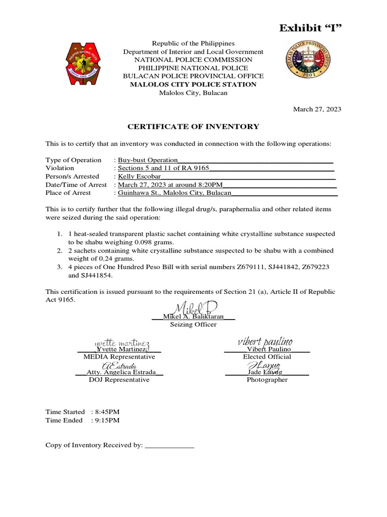 Certificate of Inventory PDF