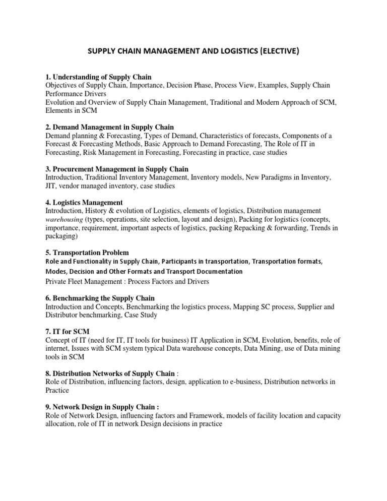 Supply Chain Management and Logistics | PDF