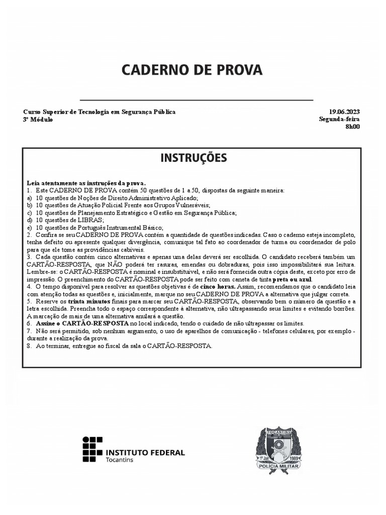 Prova CSTSP: Instruções e Questões | PDF | Planejamento | Administração ...