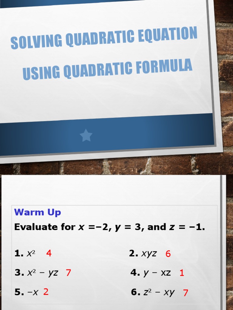 Comparing Functions Guided Notes On The Quadratic Formula