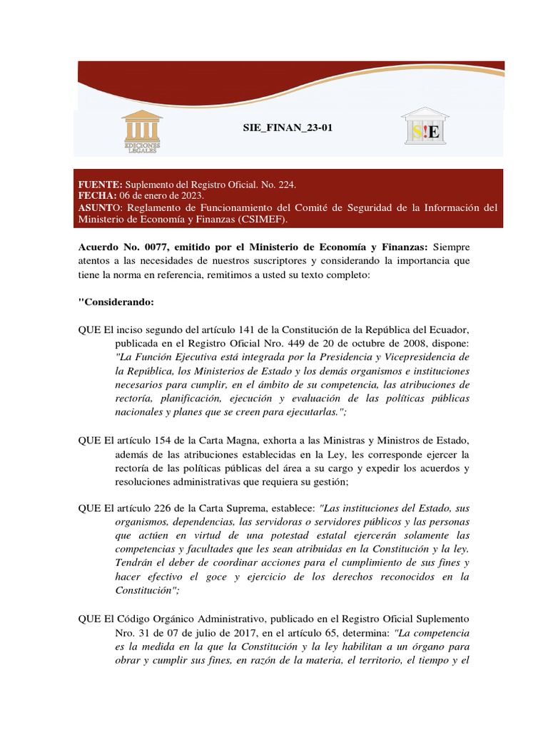 Reglamento Del CGSI SIE - FINAN - 23-01 | PDF | Seguridad | La ...