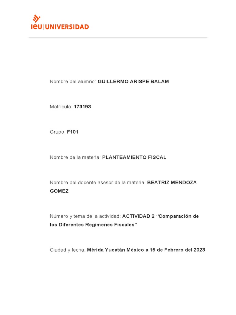 Arispe Balam Guillermo Actividad2 PDF Impuesto sobre la renta Economias