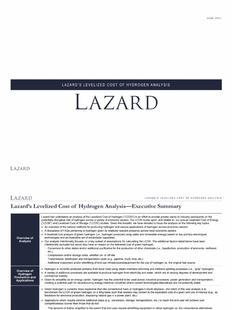 Lazards Levelized Cost of Hydrogen Analysis VF | PDF