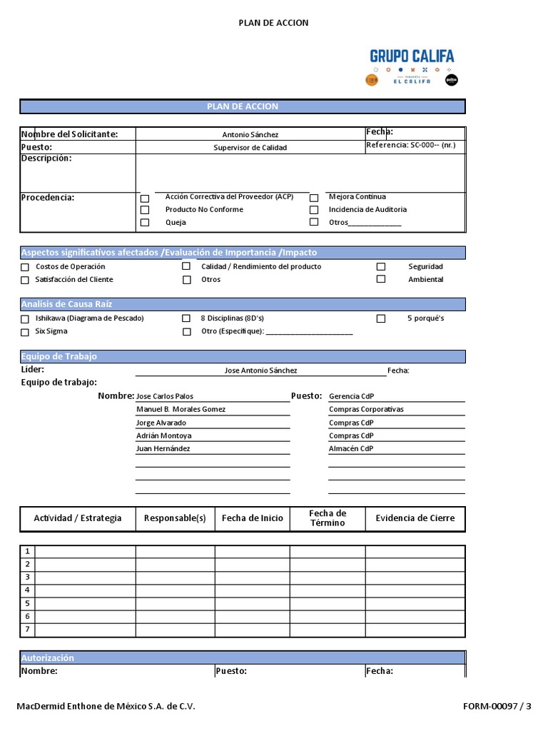 Formato Plan de Acción Acp-00000 | PDF | Business | Negocios económicos
