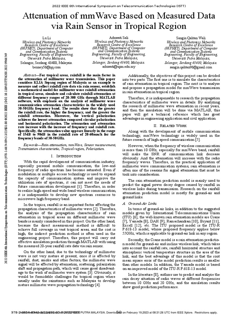 Rainfall Impact on mmWave Attenuation | PDF | Extremely High Frequency ...