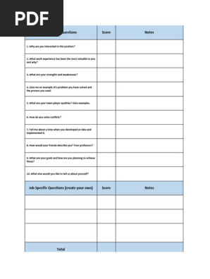 Interview Tally Sheet