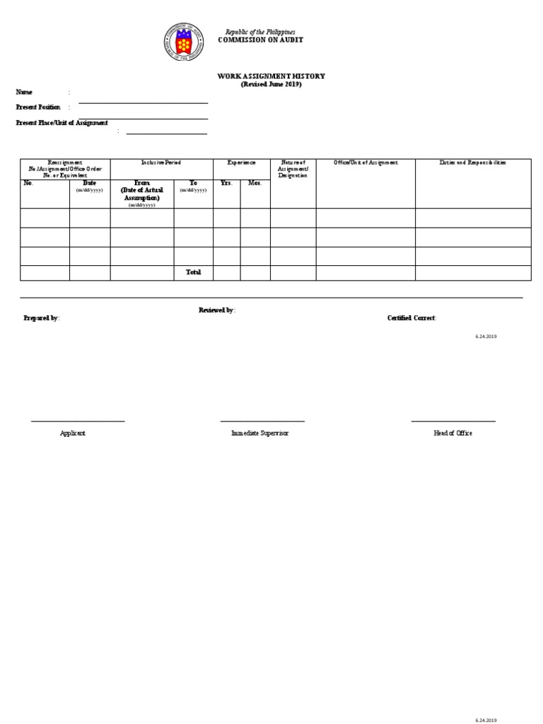 Work Assignment History Template | PDF