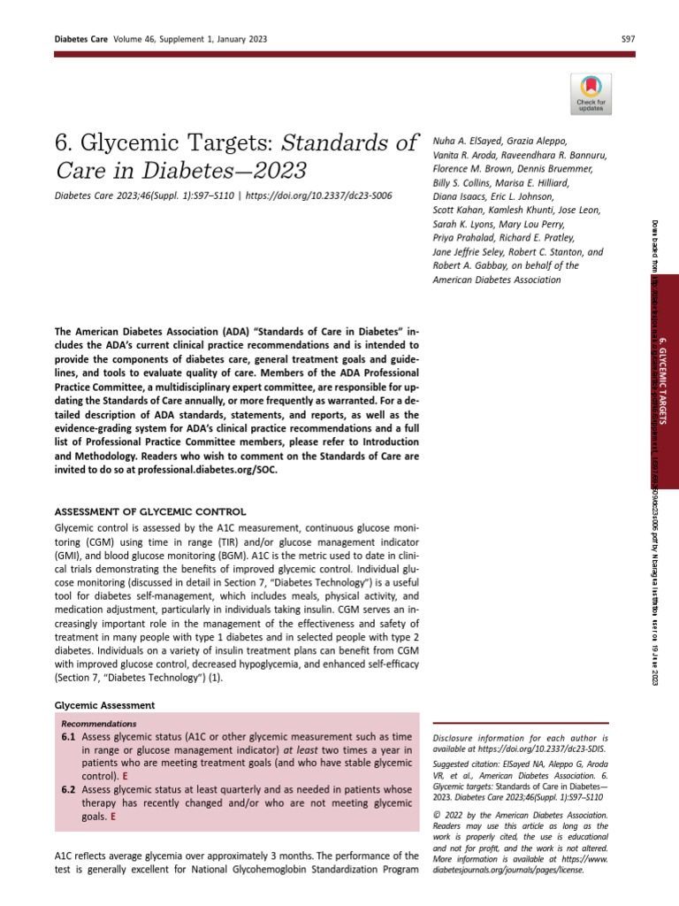 Standards of Care in Diabetes - 2023: 6. Glycemic Targets | PDF ...
