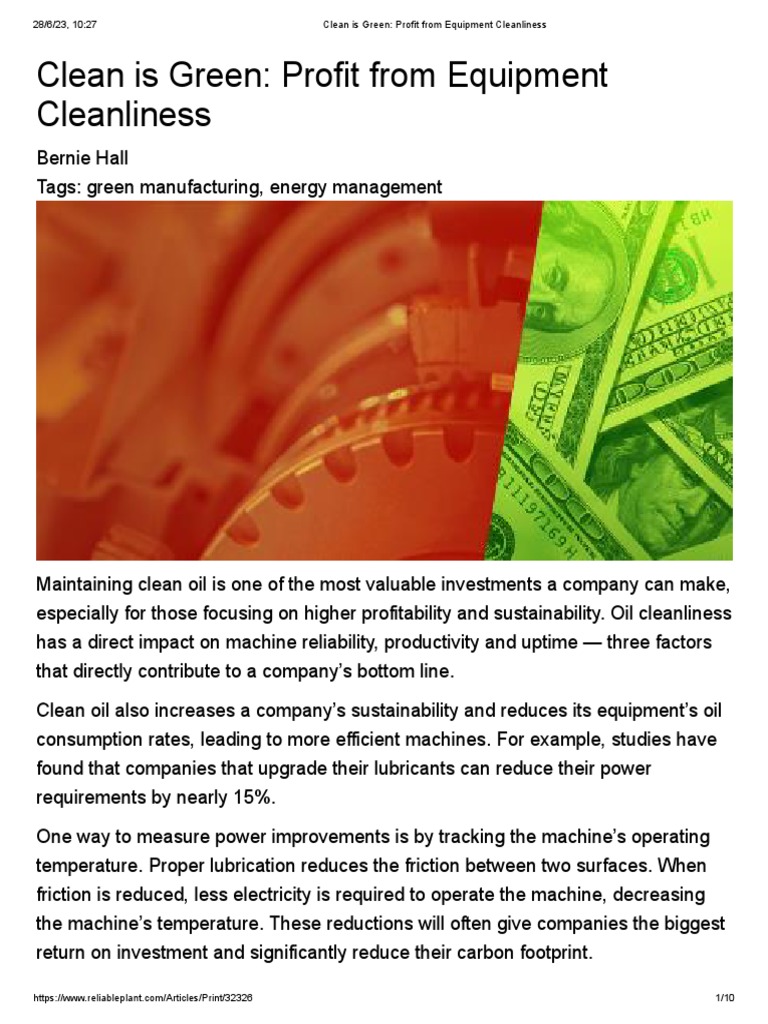 Clean Is Green Profit From Equipment Cleanliness PDF Lubricant
