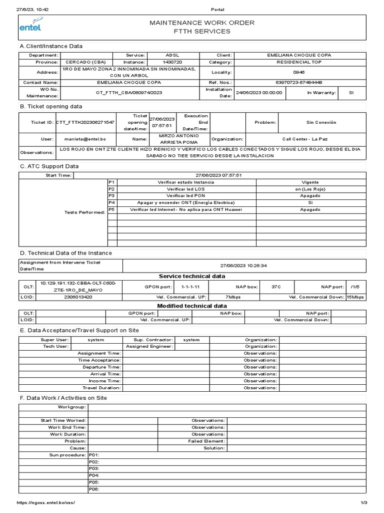 FTTH Maintenance Work Order Report | PDF | Computing | Information And ...