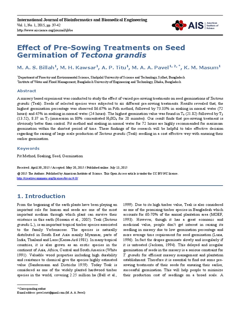 Effect of Pre-Sowing Treatments On Seed | Download Free PDF | Seed | Sowing