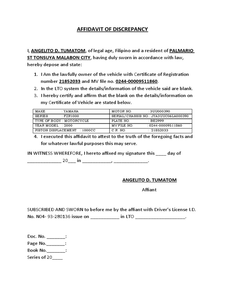 Affidavit of Discrepancy | PDF