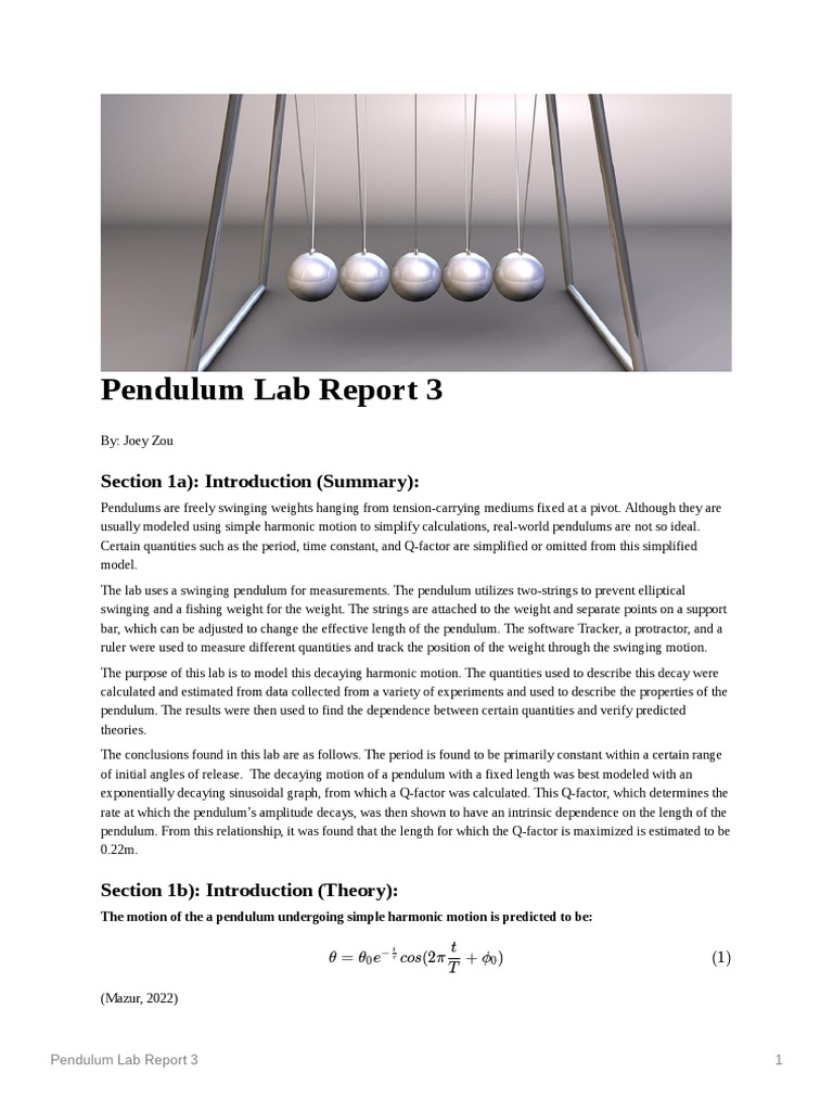 Pendulum Lab Report 3 PDF Pendulum Logarithm