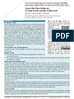 Assess The Knowledge On Hazards of Junk Foods Among Adolescents