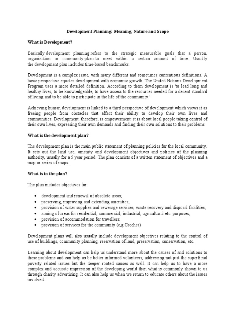 Development Planning Meaning, Nature and Scope What Is Development