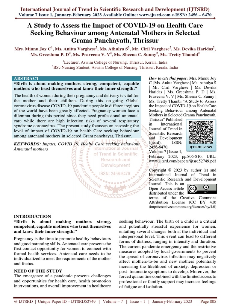 A Study To Assess The Impact of COVID 19 On Health Care Seeking ...