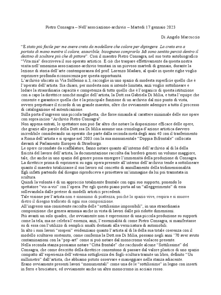 Pietro Consagra Archivio | PDF
