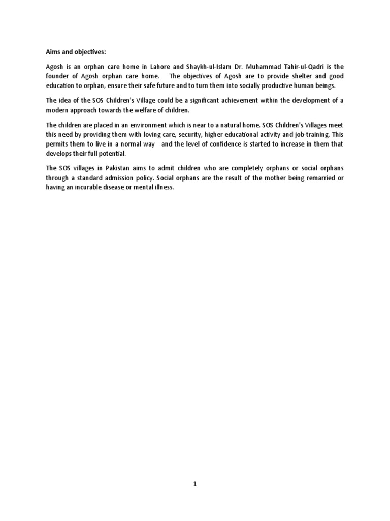 Aims of Agosh Orphan Care Home | PDF | Orphanage