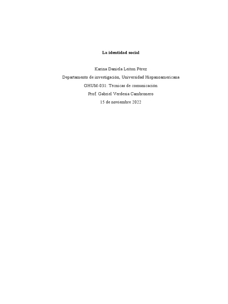 Análisis de la identidad social y autoestima | PDF | Grupo social ...