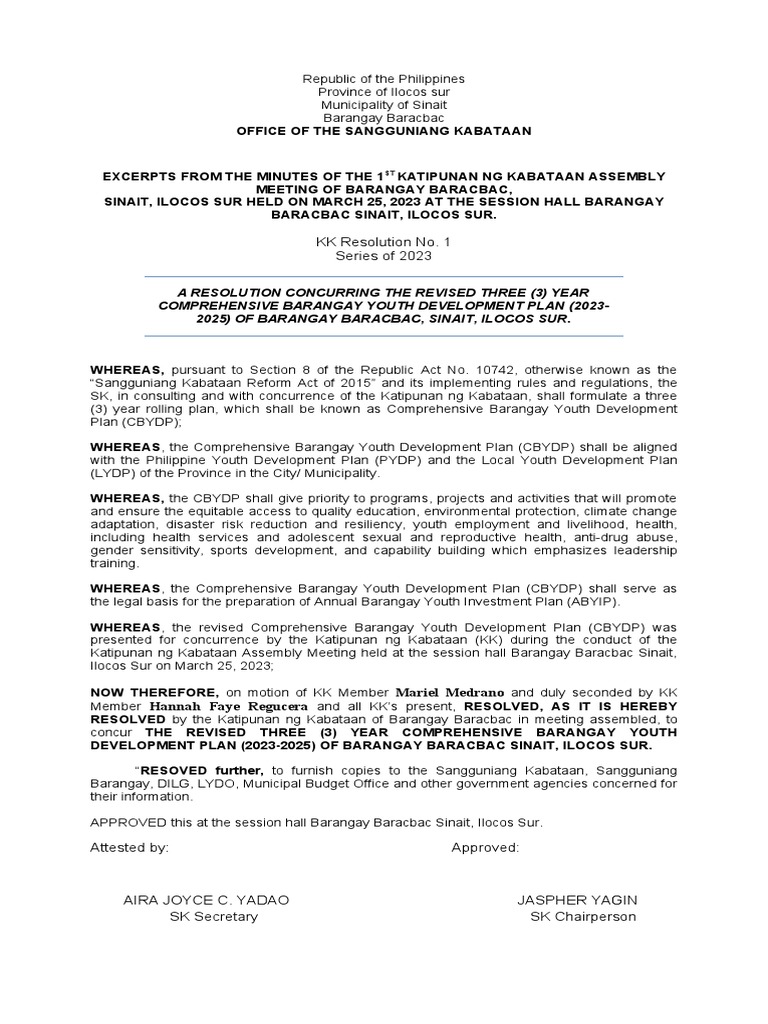 Updated Resolution Concurring The Revised Cbydp PDF Government
