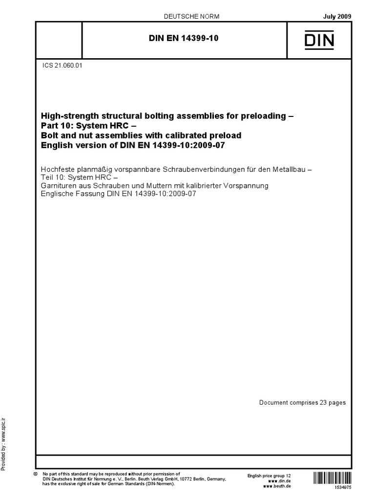 DIN-EN-14399-10-System-HRC.-Bolt-and-nut-assemblies-with-cal | PDF ...
