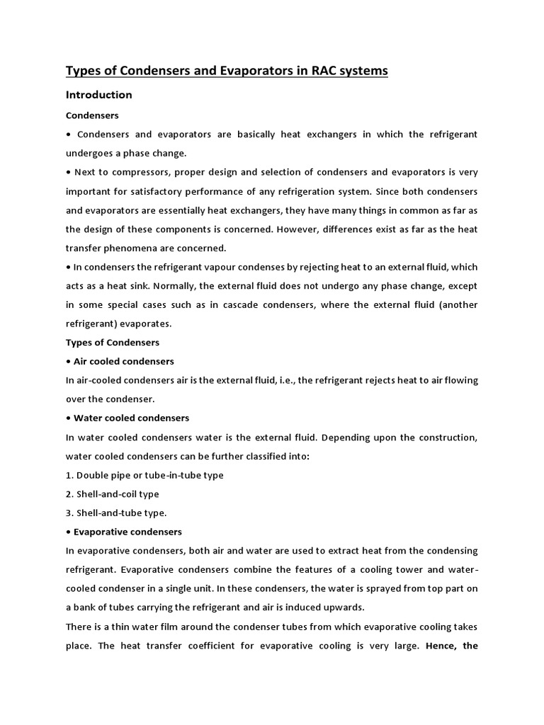 Types of condensers in Refrigeration systems PDF Heat Exchanger