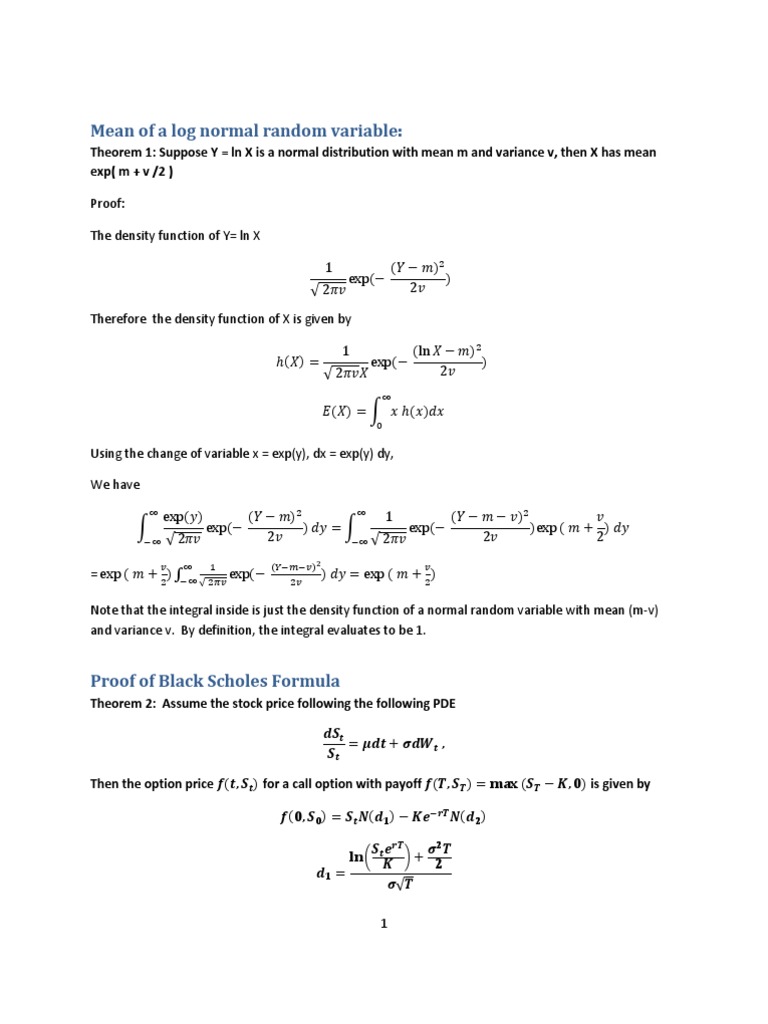 Black-Scholes Formula Proof and Derivation | PDF | Black–Scholes Model ...