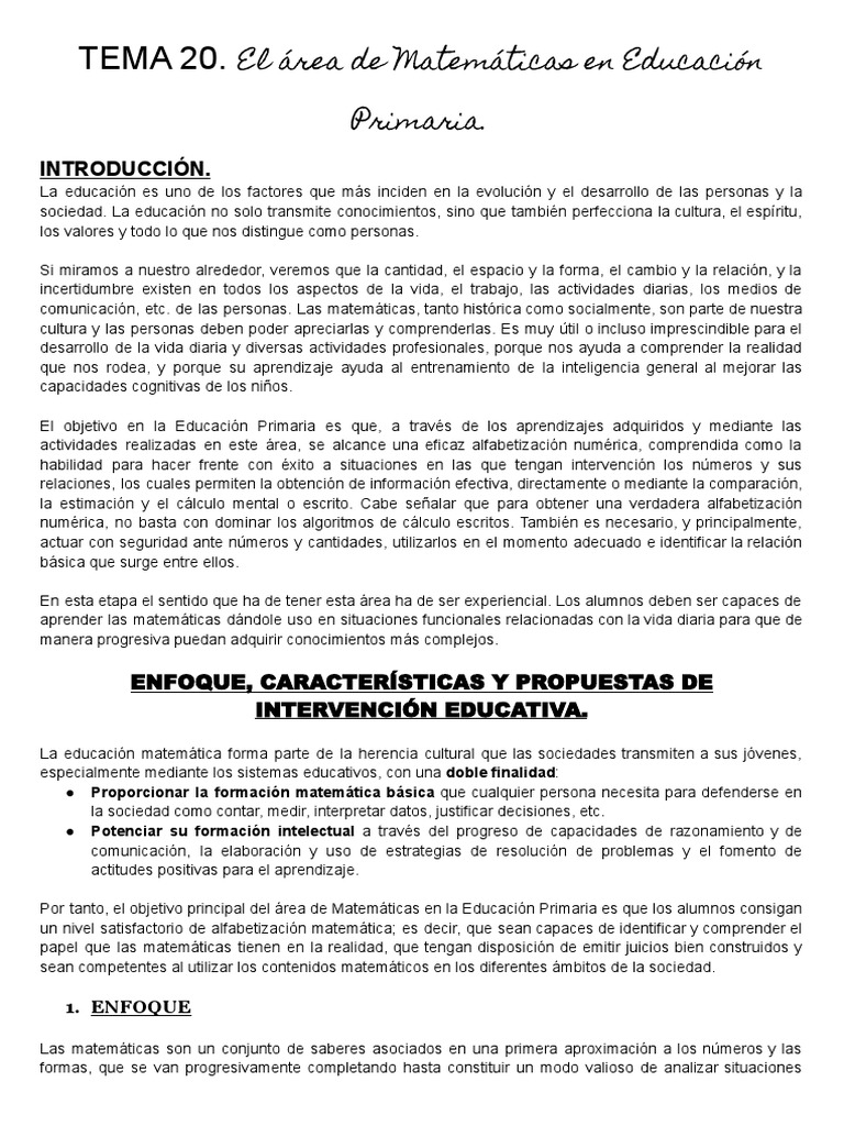 Tema 20 | PDF | Aprendizaje | Educación primaria