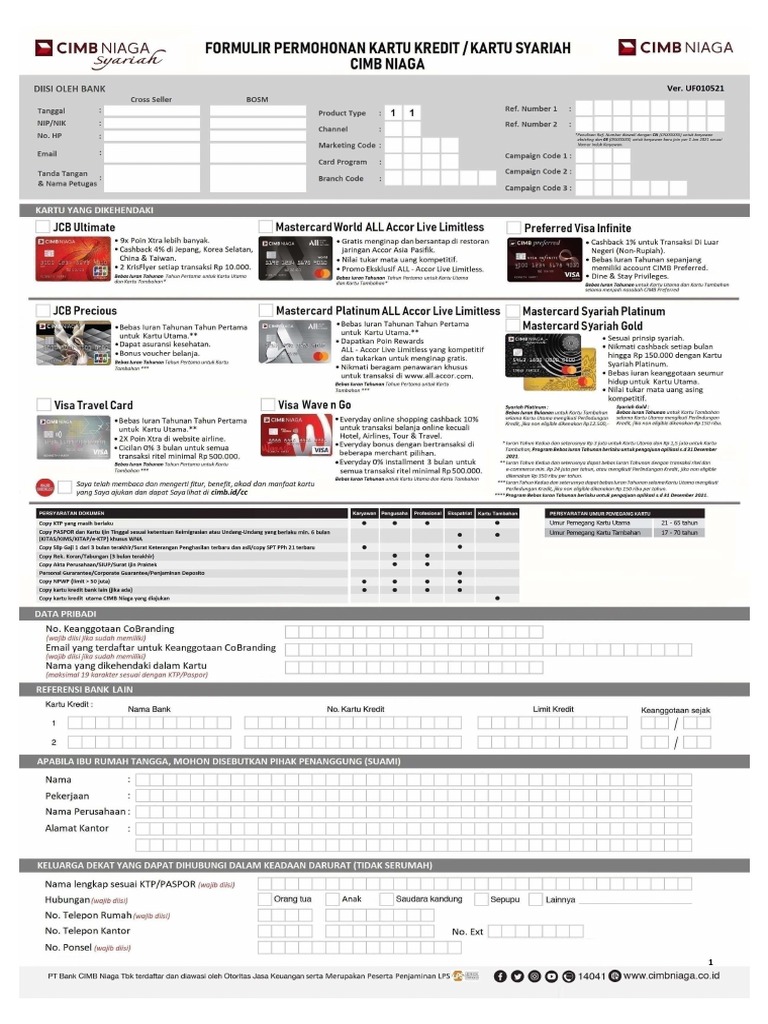Aplikasi Kartu Kredit Unified Form UF010521 | PDF