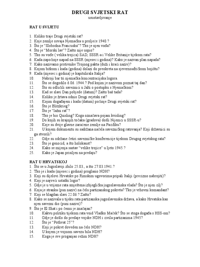 Ponavljanje Drugi Svjetski Rat PDF