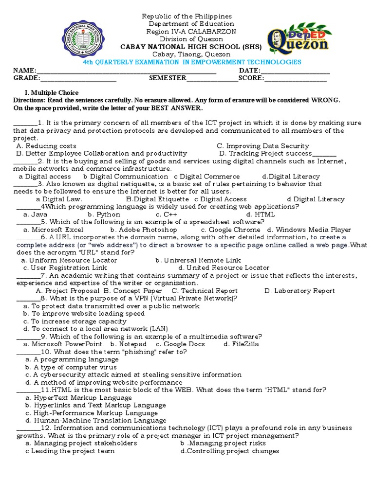 Empowerment Technologies Exam Guide | PDF | World Wide Web | Internet & Web