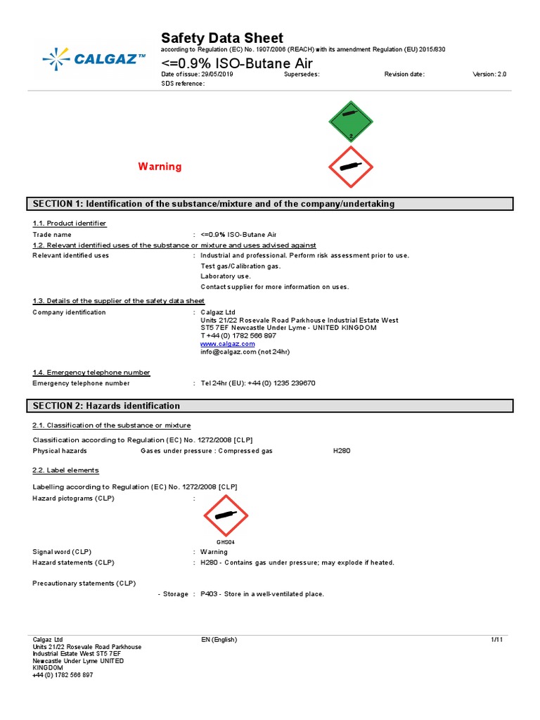 0.9 ISOButane Air Safety Data Sheet PDF Personal Protective