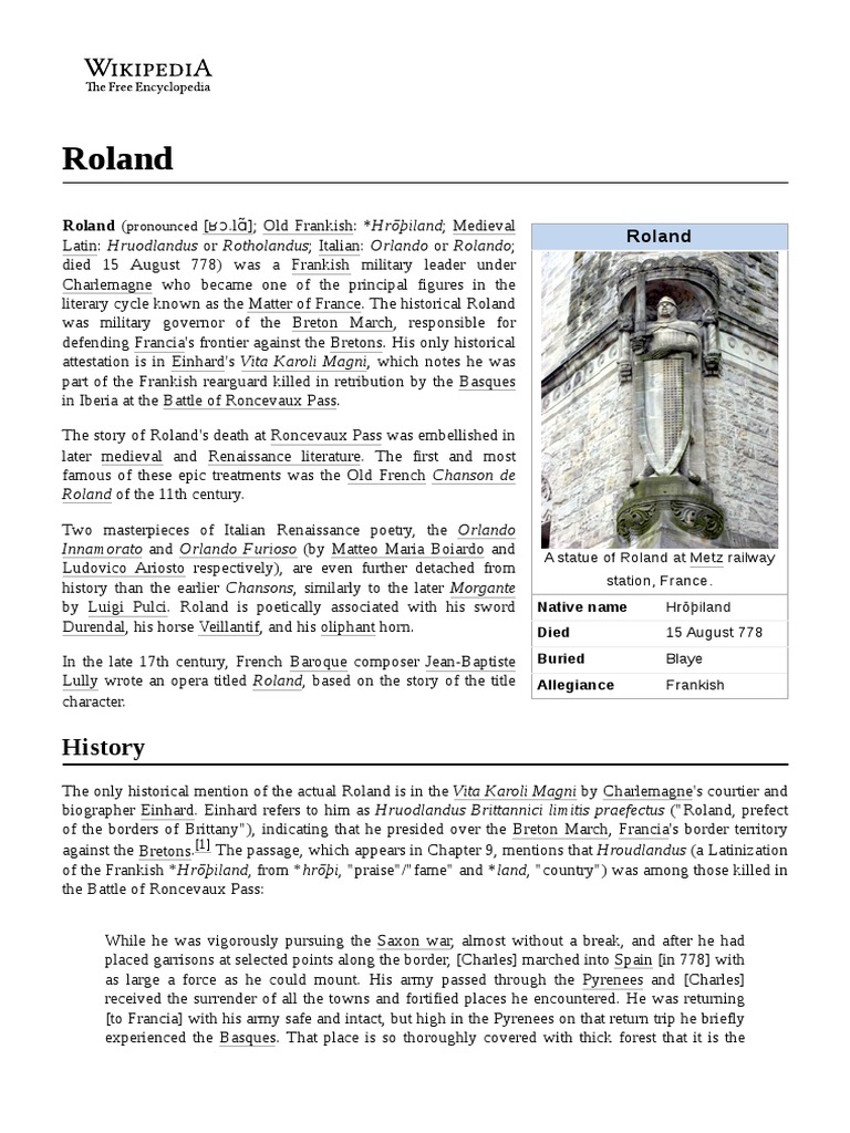 Roland: Frankish Hero of Roncevaux | PDF | French Folklore | Chivalry