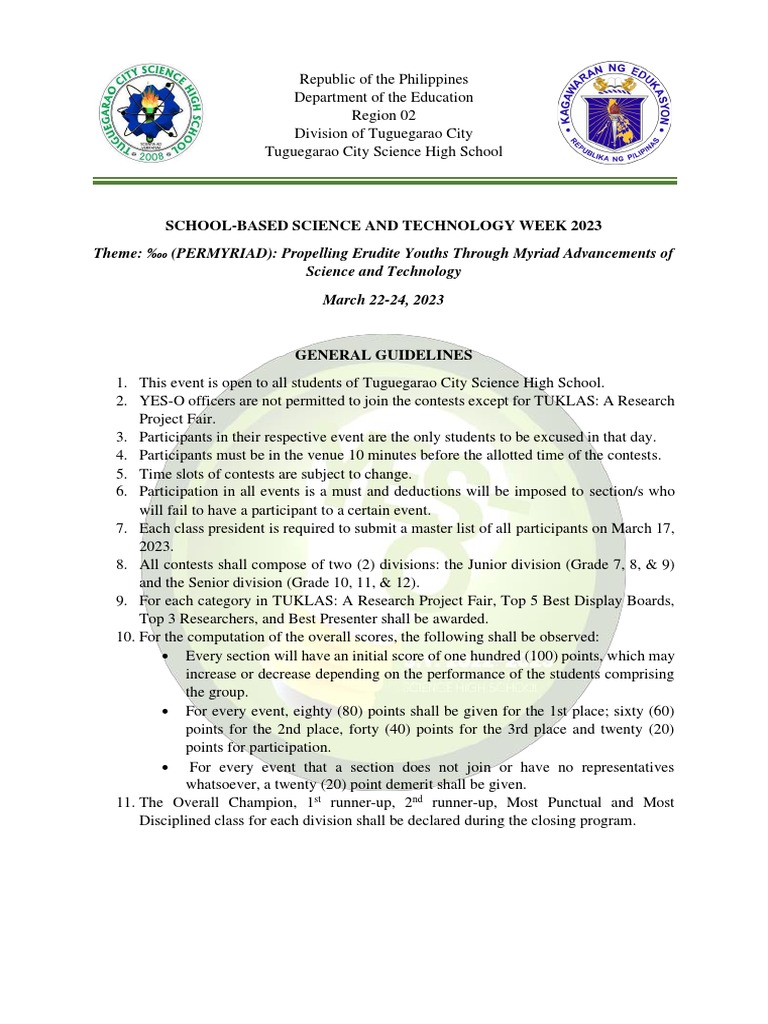 Tuguegarao Science Fair 2023 Guidelines | PDF | Data | Statistics