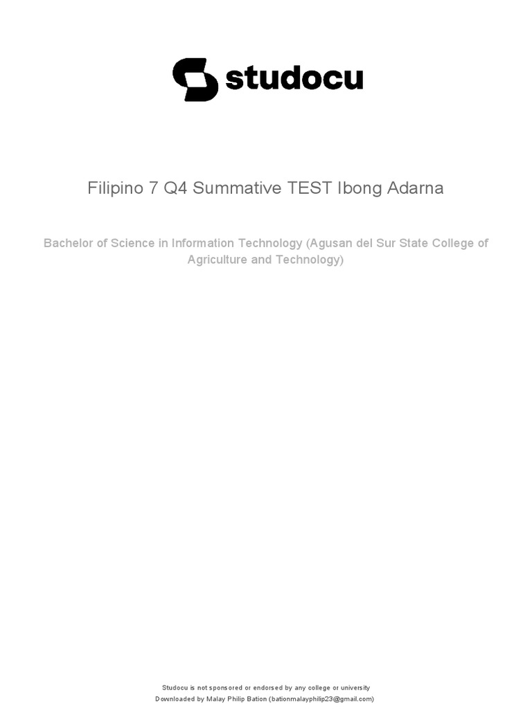 Filipino 7 q4 Summative Test Ibong Adarna | PDF